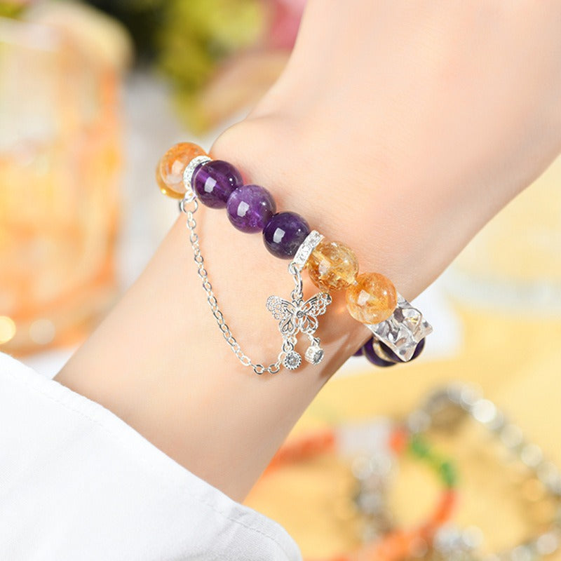 Natural Amethyst Yellow Tower Crystal Bracelet Original Fashion Butterfly Pentagram Women's String