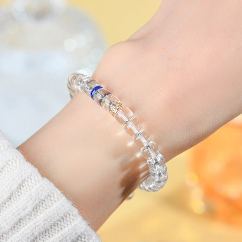 Natural White Crystal Lapis Lazuli Straight Cut Medicine Tablet Bracelet Pure Body Ice Transparent Old Type Beads Bracelet