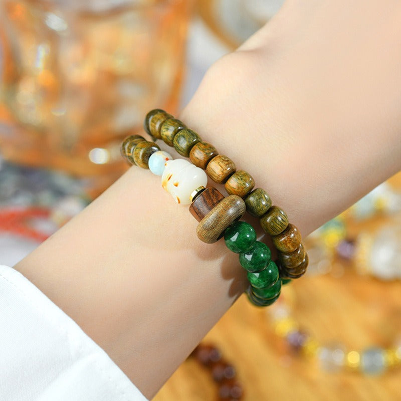 Green Sandalwood Dry Green Double Circle Bracelet Bodhi Lucky Cat Bowl Game Stationery Strings Ladies Models Jewelry