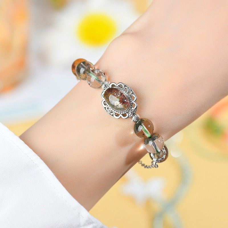 Natural Crystal Four Seasons Ghost Gathering Bracelet Floating Flower Color Ghost Visionary Crystal Women's Bracelet