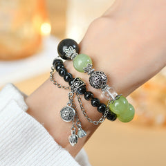 Natural Cui Jade Black Striped Agate Double Layers Bracelet Vintage Original Women's Strings