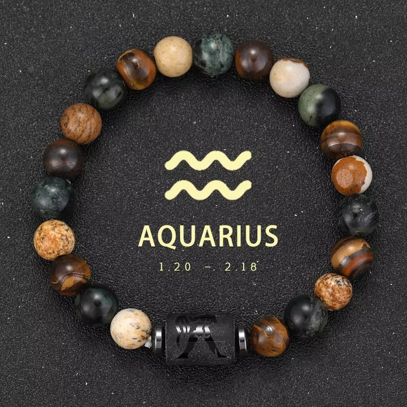 12 Zodiac Signs Bracelet Natural Stone Ladies Men Couple Friendship Jewellery Gifts Bracelets Jewellery