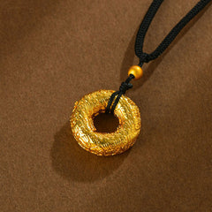 Yellow Gold Color Sand Gold Baifu Peace Buckle Pendant Black Pendant Rope