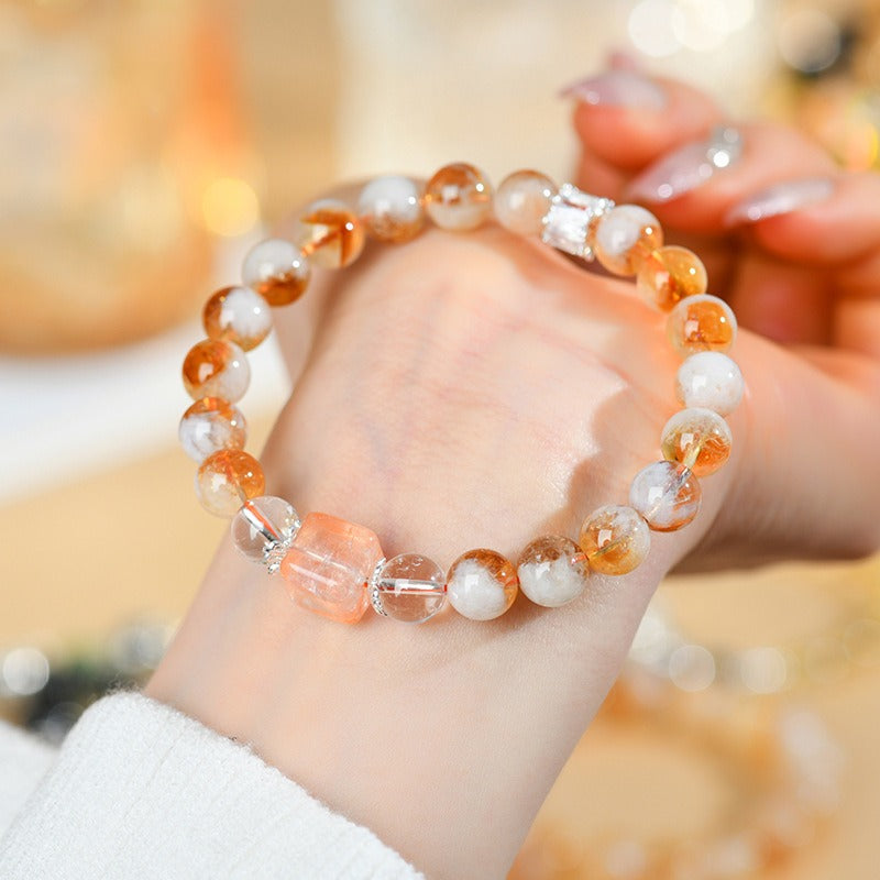 Natural Yellow Pagoda Crystal Red Gum Flower Cube Sugar White Crystal Bracelet