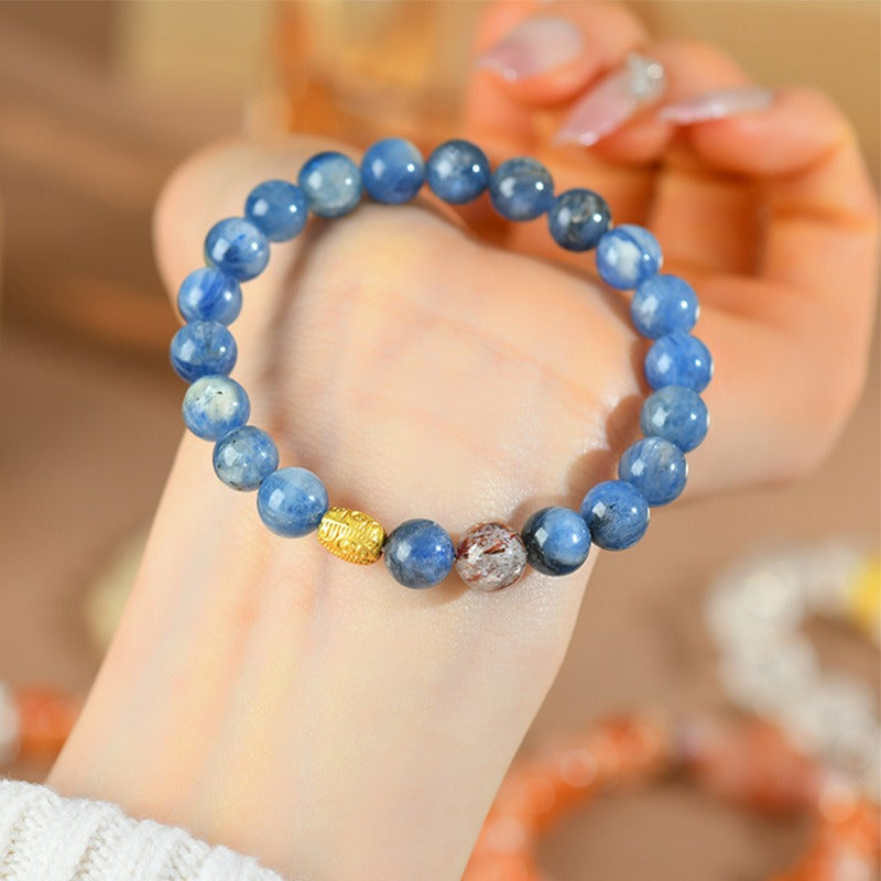 Natural Crystal Blue Crystals Black Gold Super Single Loop Bracelet Starlight Cat's Eye Effect Original Women's Strings