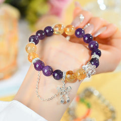 Natural Amethyst Yellow Tower Crystal Bracelet Original Fashion Butterfly Pentagram Women's String