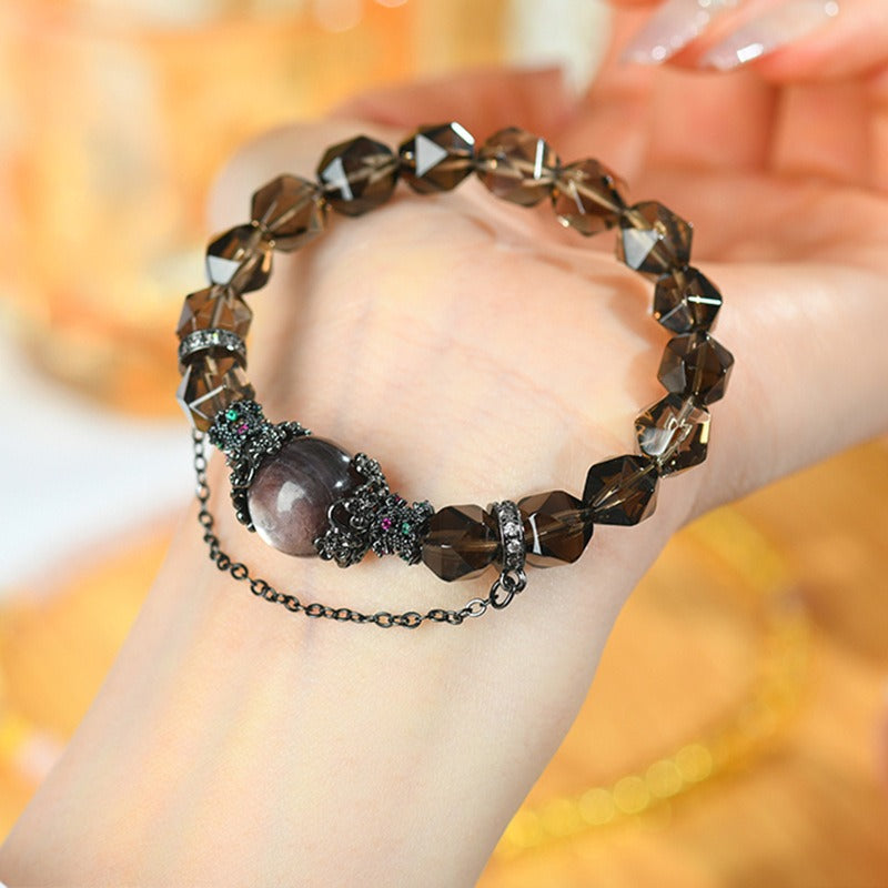 Natural Faceted Ice Clear Tea Crystal Violet Lithium Mother Bracelet