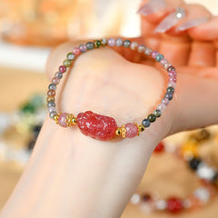 Natural Crystal Tourmaline Strawberry Crystal Brave Bracelet