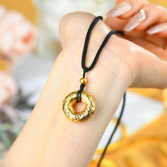 Yellow Gold Color Sand Gold Baifu Peace Buckle Pendant Black Pendant Rope