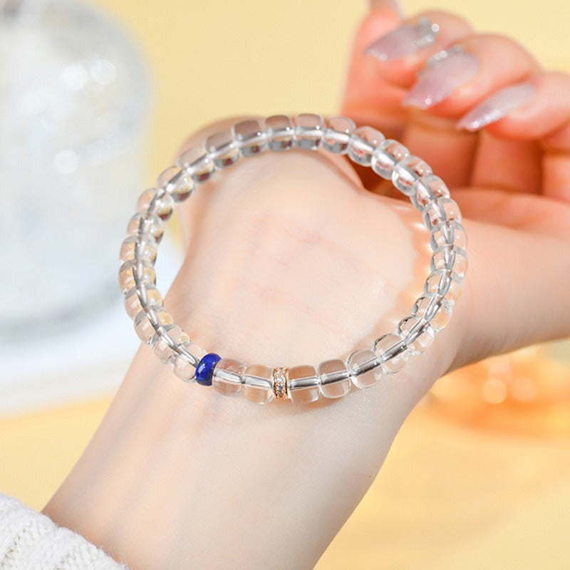 Natural White Crystal Lapis Lazuli Straight Cut Medicine Tablet Bracelet Pure Body Ice Transparent Old Type Beads Bracelet