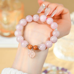 Natural Crystal Pink Crystal Large Beads Single Ring Horse Powder Small Flowers Fresh Peachy Pink Ladies Cord Jewelry