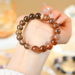 Natural Crystal Black Gold Super Tea Crystal Single Loop Bracelet Simple Classic Round Beads Strings for Men and Women