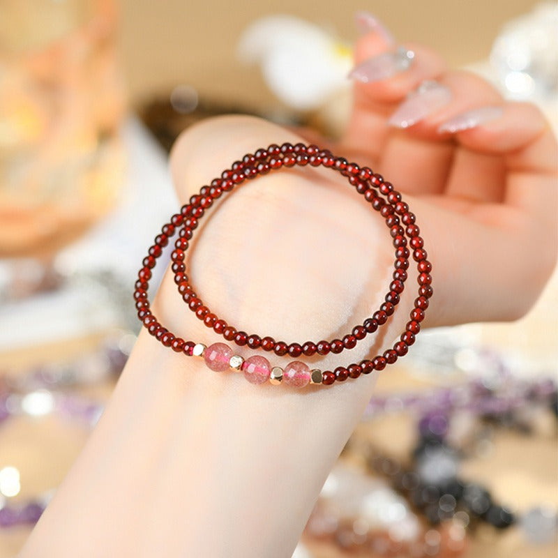 Natural Crystal Garnet Strawberry Crystal Double Loop Bracelet Fashion Original New Exquisite Girls' Strings