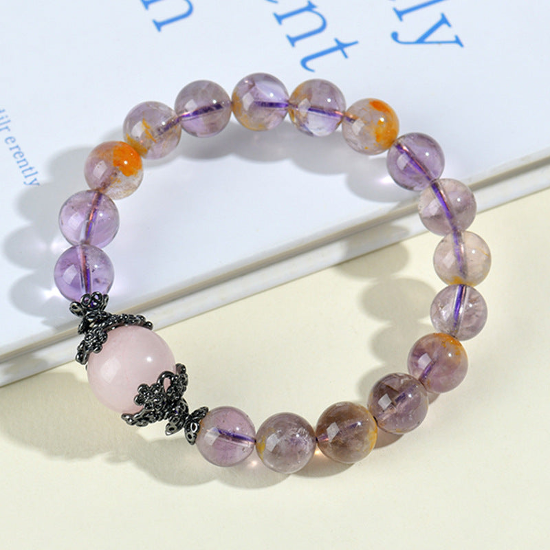 Natural Crystal Amethyst Pink Crystal Bracelet Round Beads Fashion Original Strings Jewelry