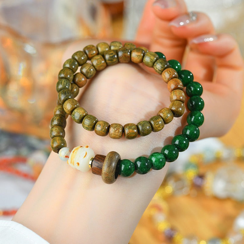 Green Sandalwood Dry Green Double Circle Bracelet Bodhi Lucky Cat Bowl Game Stationery Strings Ladies Models Jewelry