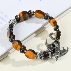 Natural Tiger EyeStone Silver Obsidian Flying Dragon Hand Row Fashion Original Men and Women Bracelet Jewelry