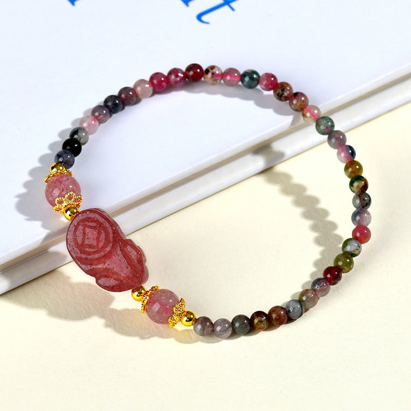 Natural Crystal Tourmaline Strawberry Crystal Brave Bracelet