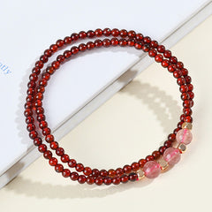 Natural Crystal Garnet Strawberry Crystal Double Loop Bracelet Fashion Original New Exquisite Girls' Strings