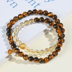 Natural Yellow Tiger Eye Stone Citrine Double Loop Bracelet Jinba Multi Loop Round Beads Ladies Strings