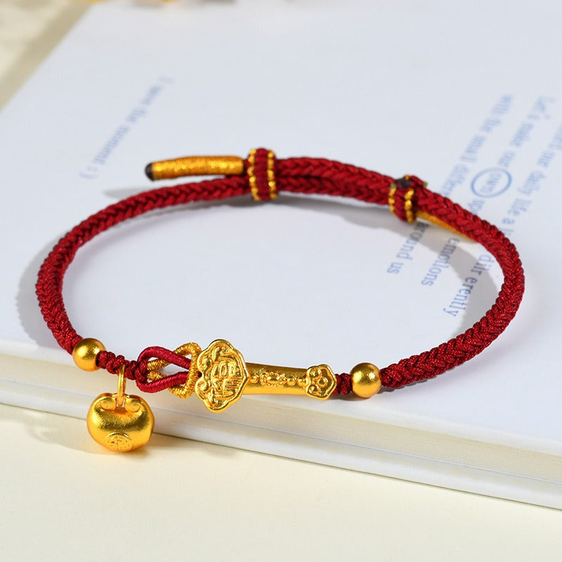 Ancient yellow gold color sand gold auspicious cloud Ruyi transit beads small fat blessing braided bracelet