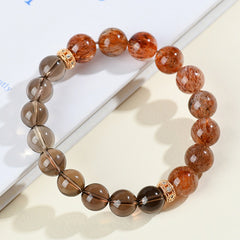 Natural Crystal Black Gold Super Tea Crystal Single Loop Bracelet Simple Classic Round Beads Strings for Men and Women