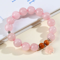 Natural Crystal Pink Crystal Large Beads Single Ring Horse Powder Small Flowers Fresh Peachy Pink Ladies Cord Jewelry