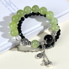 Natural Cui Jade Black Striped Agate Double Layers Bracelet Vintage Original Women's Strings