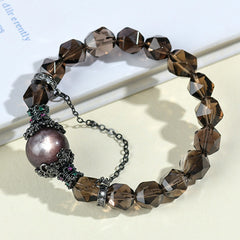 Natural Faceted Ice Clear Tea Crystal Violet Lithium Mother Bracelet