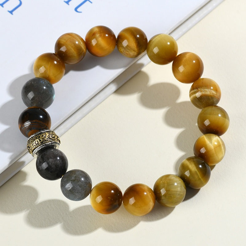 Natural Golden Tiger Eye StoneGrey Moonlight Silver Obsidian Bracelet Large Particles Round Beads Mens Bracelets