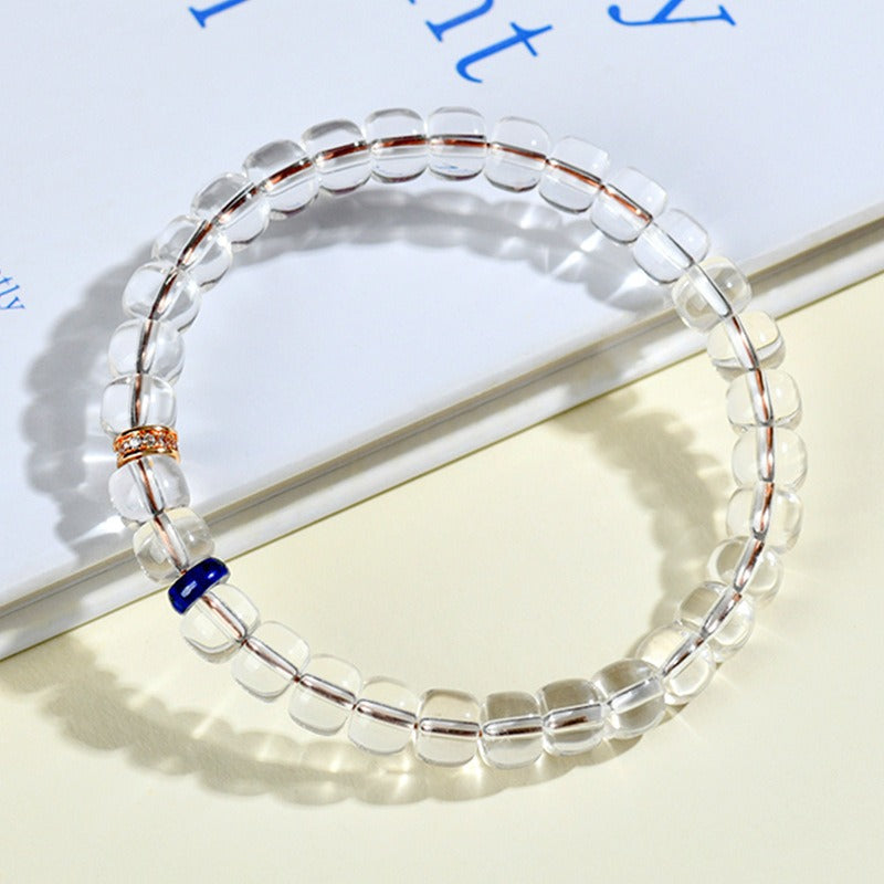 Natural White Crystal Lapis Lazuli Straight Cut Medicine Tablet Bracelet Pure Body Ice Transparent Old Type Beads Bracelet