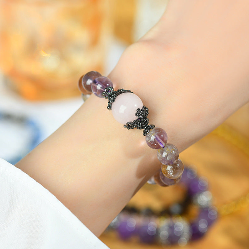 Natural Crystal Amethyst Pink Crystal Bracelet Round Beads Fashion Original Strings Jewelry