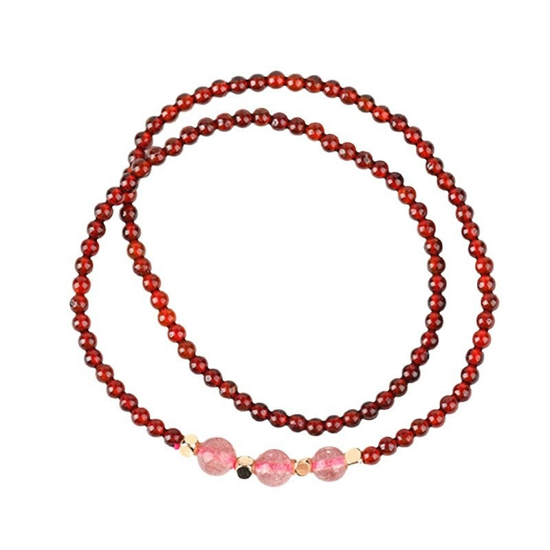 Natural Crystal Garnet Strawberry Crystal Double Loop Bracelet Fashion Original New Exquisite Girls' Strings