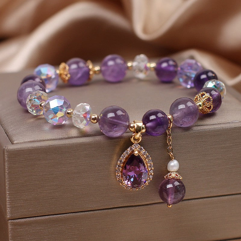 Natural Amethyst Zirconia Pendant Bracelet Exquisite Ladies Romantic Elegant Hundred Jewelry