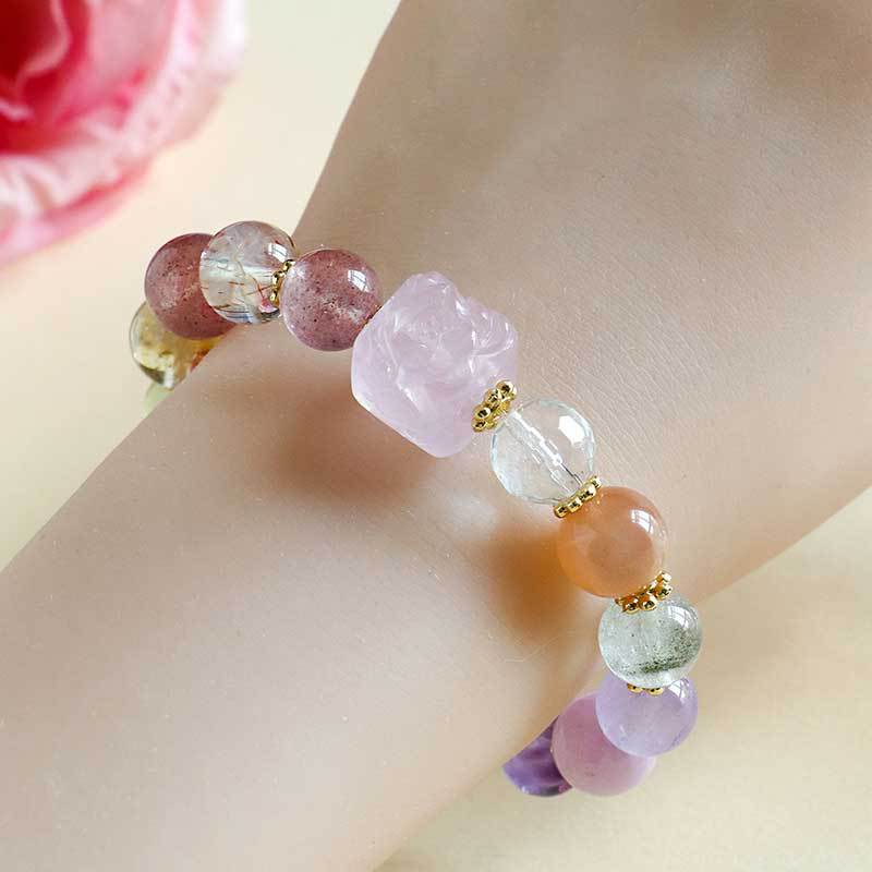 Square Sugar Doppelganger Amethyst Beaded Bracelet Women's Fashion Premium Sense Aquamarine String